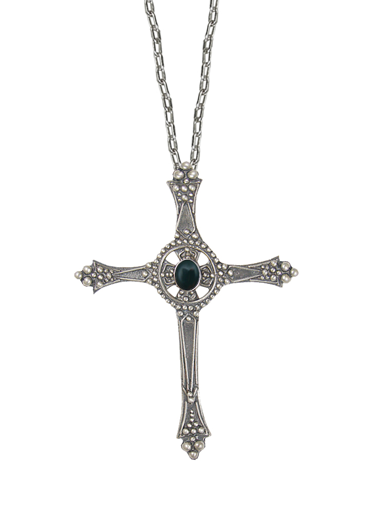 Sterling Silver Baroque Cross Pendant With Bloodstone